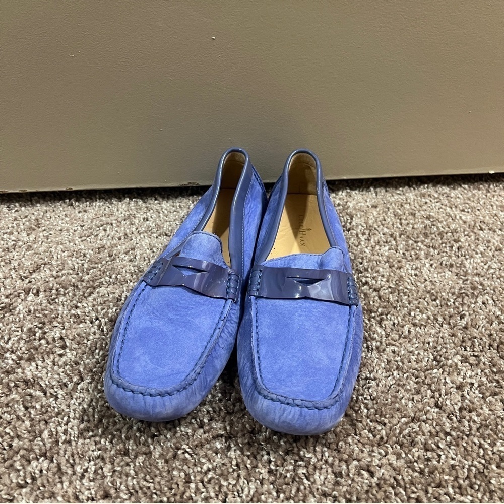 Cole Haan Womens Flats Trillby Driver Penny Loafer Embossed Periwinkle Blue 9AA